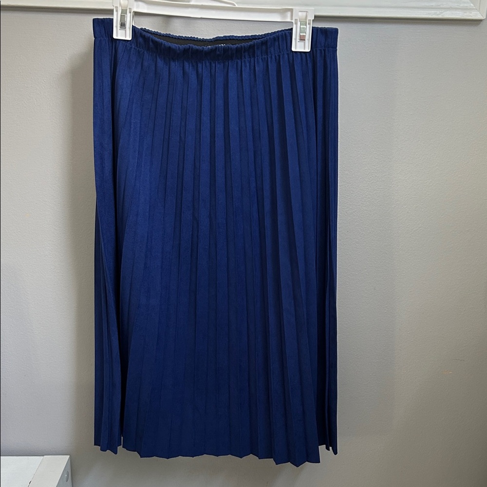 Zara Deep Blue Pleated Midi Skirt
